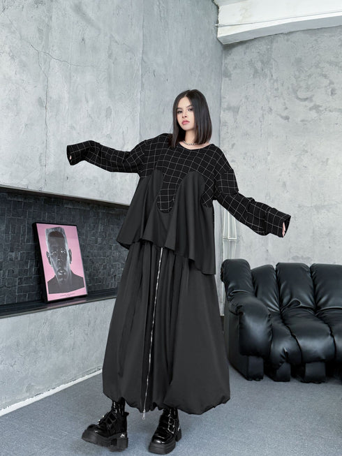 Grid Layered Contrast Top