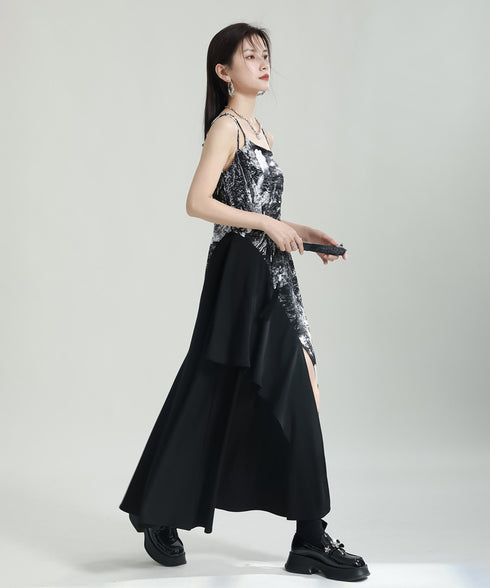 Graphic Slit Camisole Dress