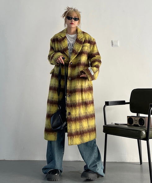 Brushed Check Long Coat