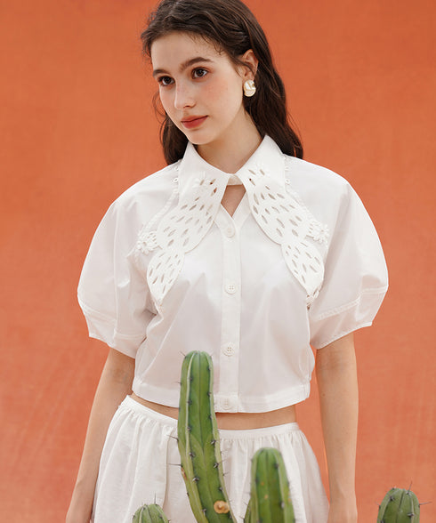 Cactus Cutwork Puff Sleeve Blouse
