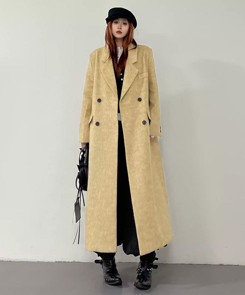 Golden Texture Double Breasted Long Coat
