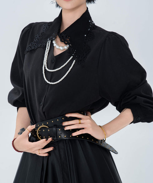 Lace Collar Volume Sleeve Blouse