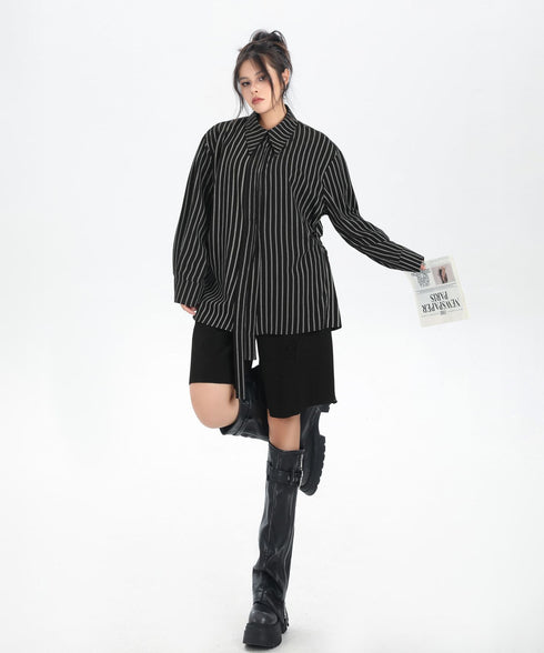 Pinstripe Belted Long Shirt