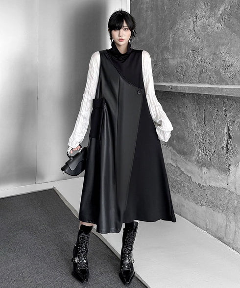 Mock Neck Overlay Pocket Dress