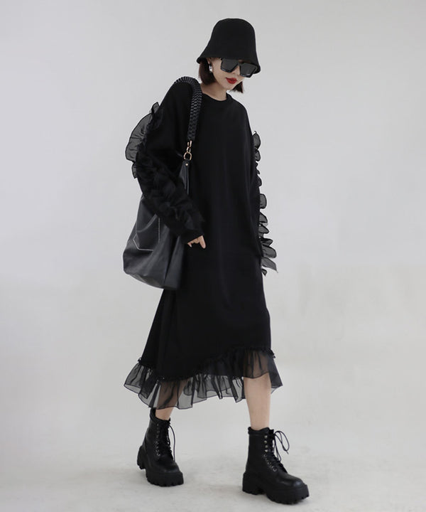 Sheer Frill Sweat Dress