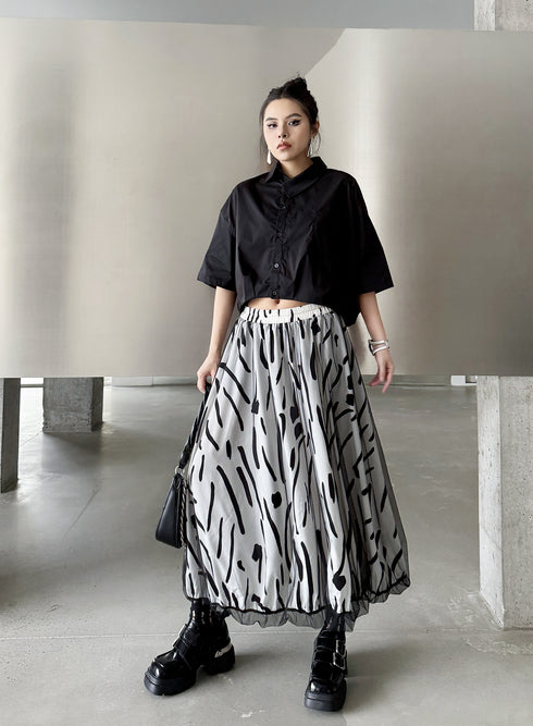 Abstract Mesh Flare Skirt