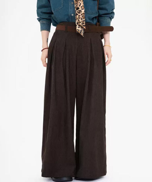 Wool Blend Wide Pleated Pants