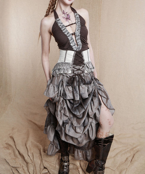Layered Frill Lace-Up Corset Belt