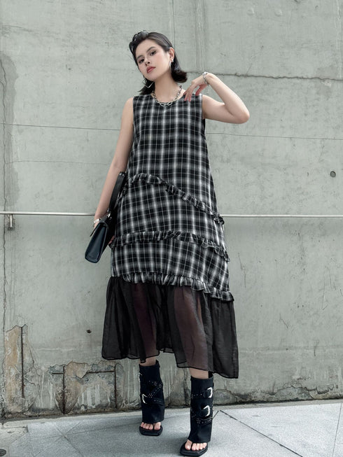 Layered Check Frill Dress