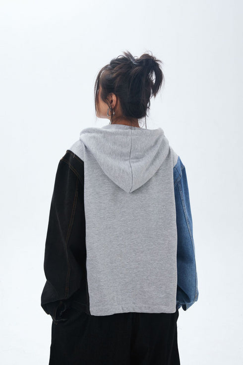 Patchwork Denim Hoodie