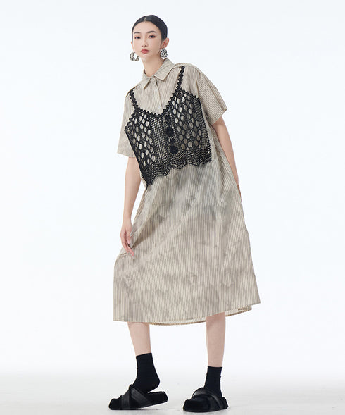 Layered Crochet Shirt Dress