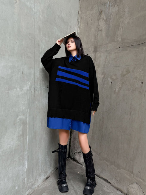 Layered Striped Knit Dress