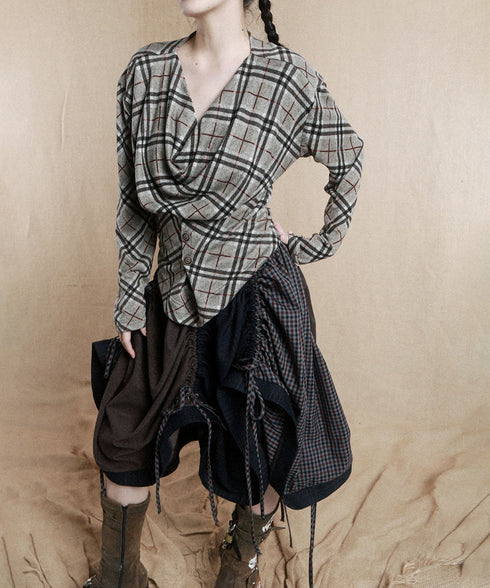 Drape Checked Button Top