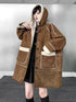 Hooded Faux Shearling Patch Coat