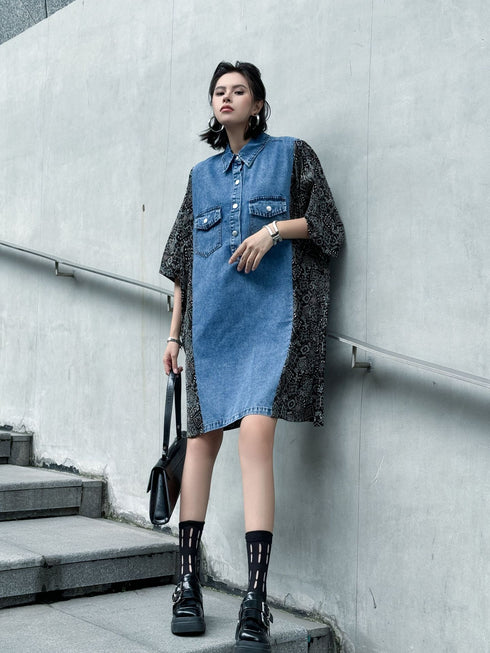 Panel Mix Denim Dress