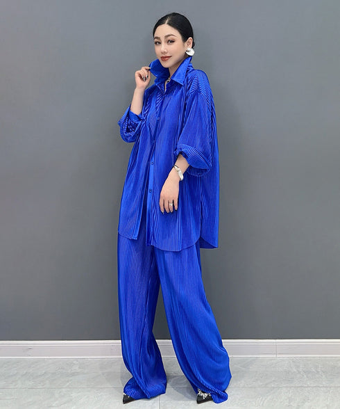 Pleat Flow Blouse&Pants Co-ord