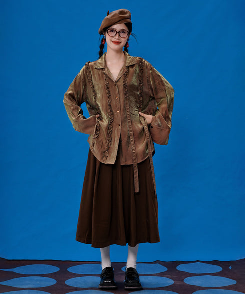 Metallic Ruffle Tie Blouse