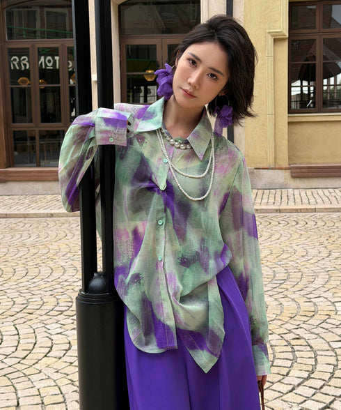 Veil Tie Print Blouse