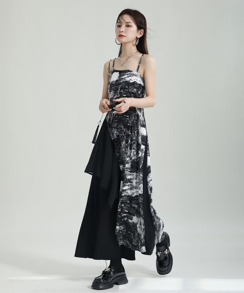 Graphic Slit Camisole Dress