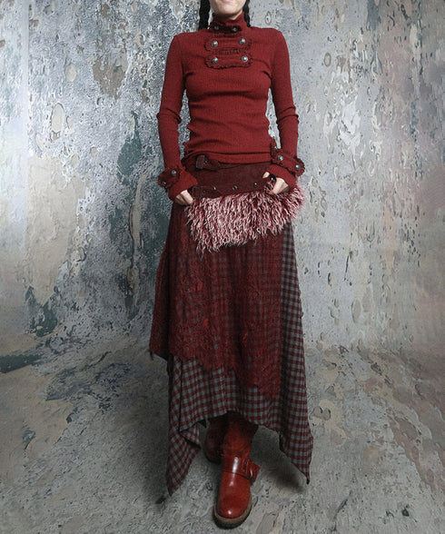 Fringe Button Rib Knit Top