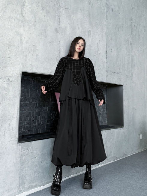 Grid Layered Contrast Top