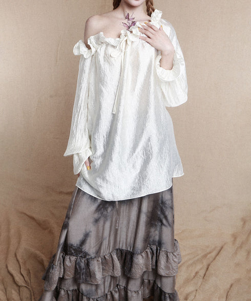 Frill Off-Shoulder Sheer Top