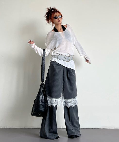 Pinstripe Lace Layered Pants