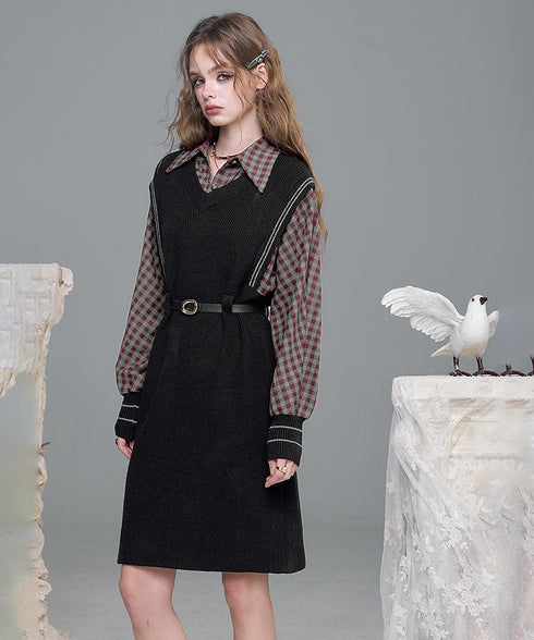 Check Layer Knit Dress