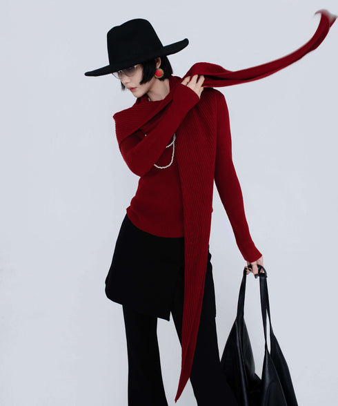 Rib Knit Top&Wrap Scarf Co-ord