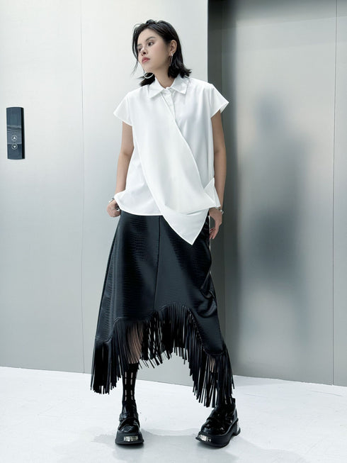 Drape Front Cap Sleeve Blouse