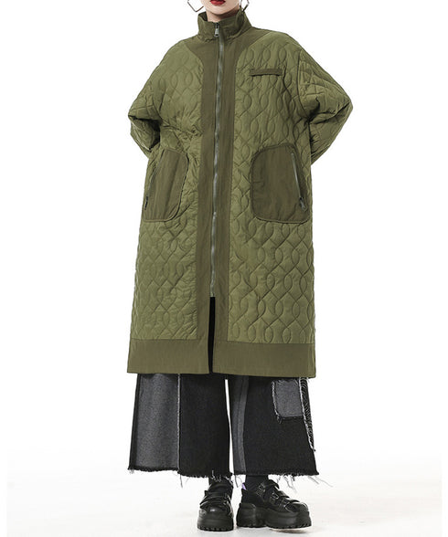 Quilted High Neck Long Coat