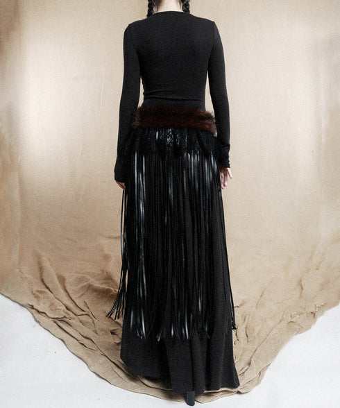 Faux Fur Fringe Wrap Skirt