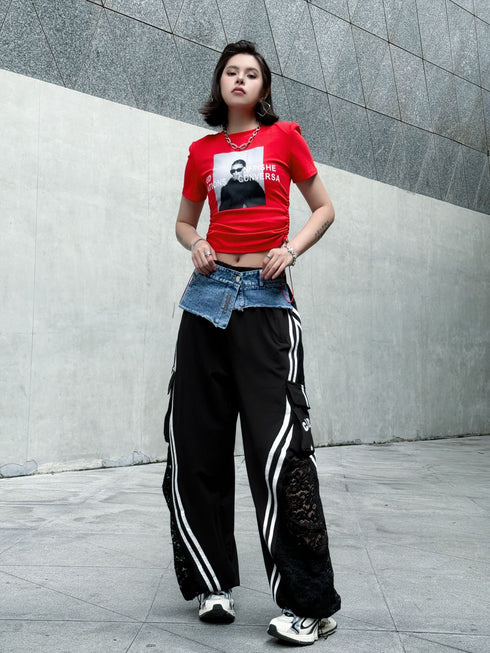 Hybrid Denim Lace Track Pants