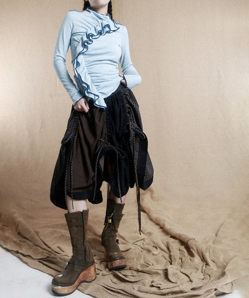 Ruffle Spiral Highneck Top