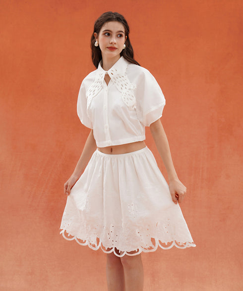 Scallop Embroidered Flare Skirt