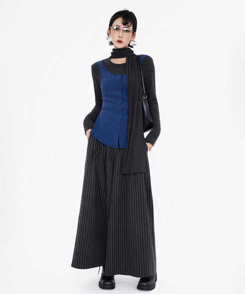 Stripe Wide Pleated Pants