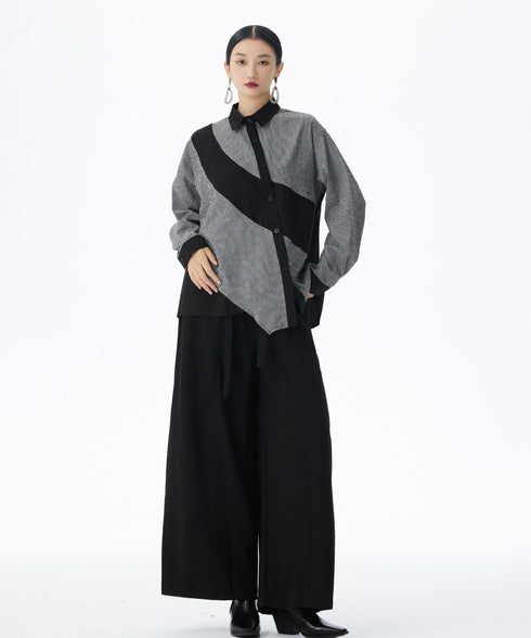 Diagonal Panel Sheer Shirt