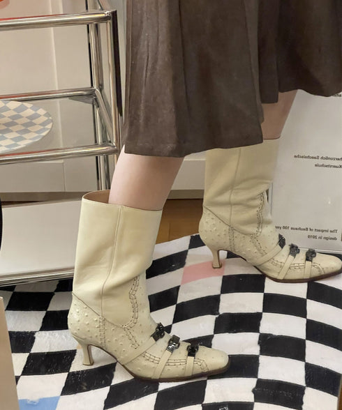 Whipstitch Buckle Boots