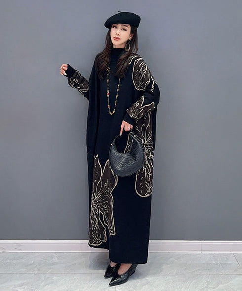 Floral Motif Knit Long Dress