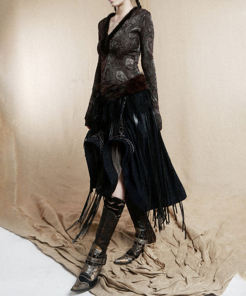 Gathered Patchwork Flare Skirt