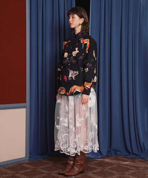 Sheer Embroidered Mesh Skirt