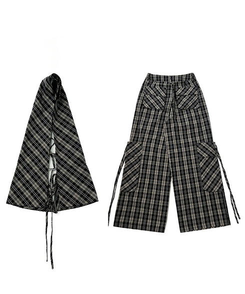 Plaid Vest Top & Cargo Wide Pants Series