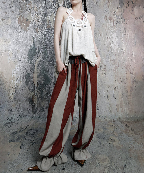 Stripe Gather Balloon Pants