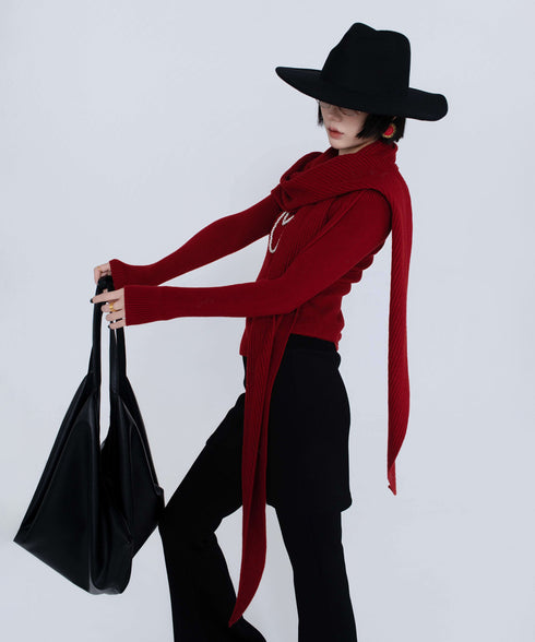 Rib Knit Top&Wrap Scarf Co-ord