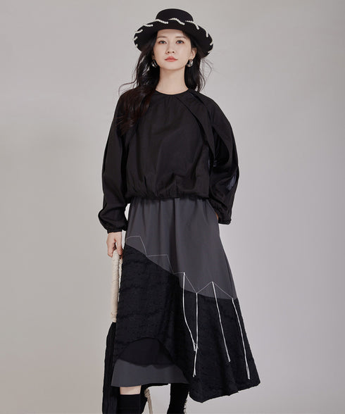 Layered Texture Line Flare Skirt