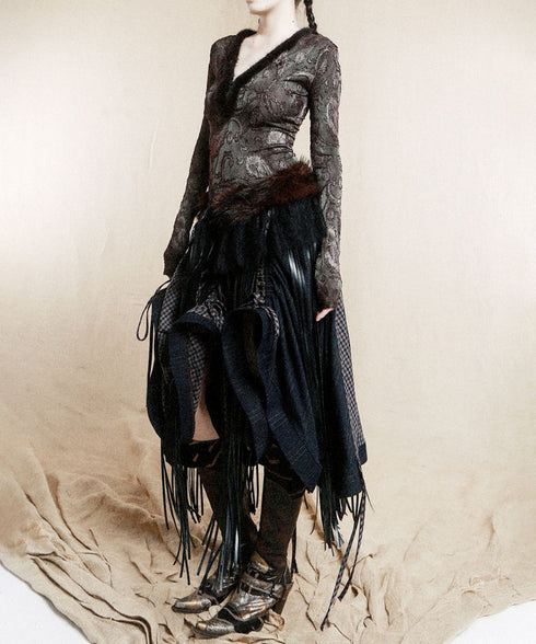 Gathered Patchwork Flare Skirt