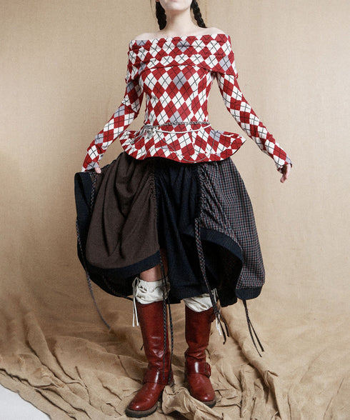 Argyle Off-Shoulder Fit Top