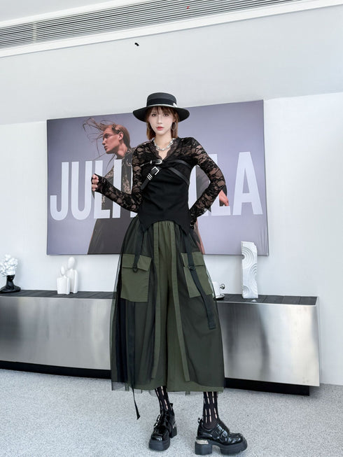 Black Mesh Layered Skirt