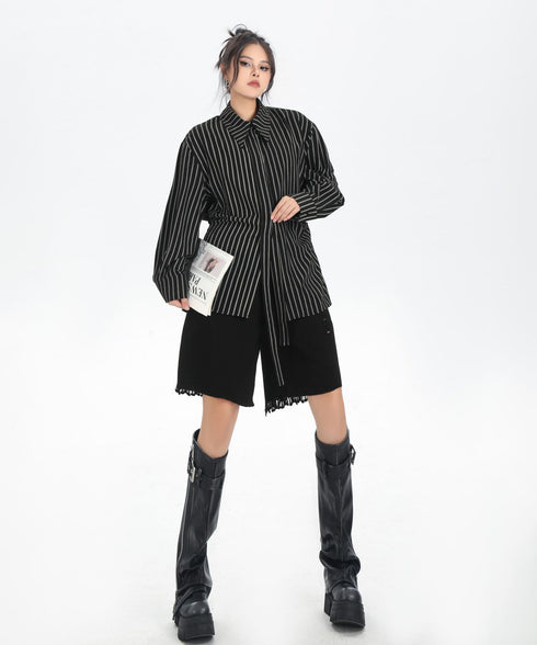 Pinstripe Belted Long Shirt