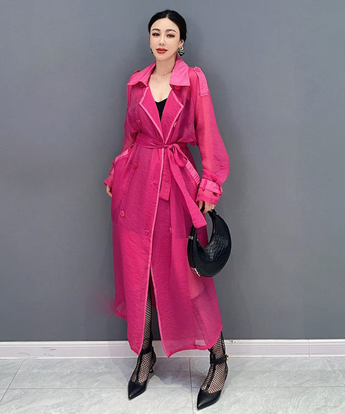 Sheer Belted Long Cardigan
